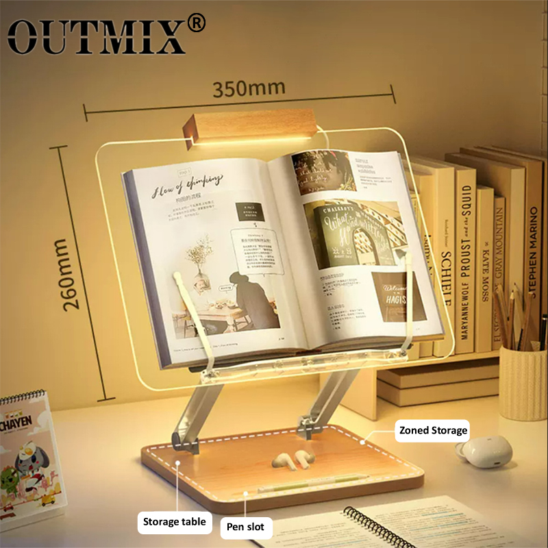 Useful Tablet Accessories - Ahşap Okuma Standı, Işıklı Şeffaf Akrilik